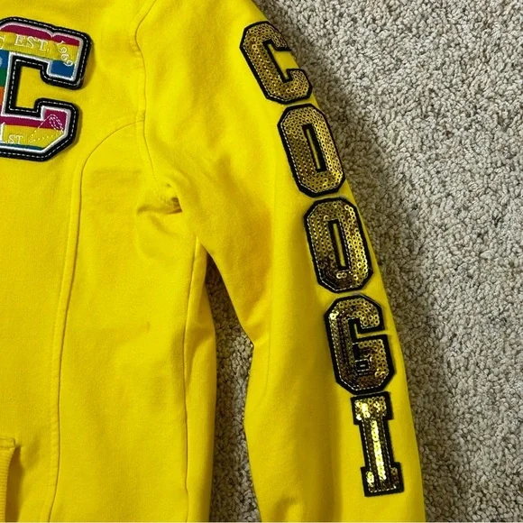 COOGI Girls Yellow Sweatshirt Fitted Zip Hoodie Striped Accents Size 12-14 - Picture 3 of 14